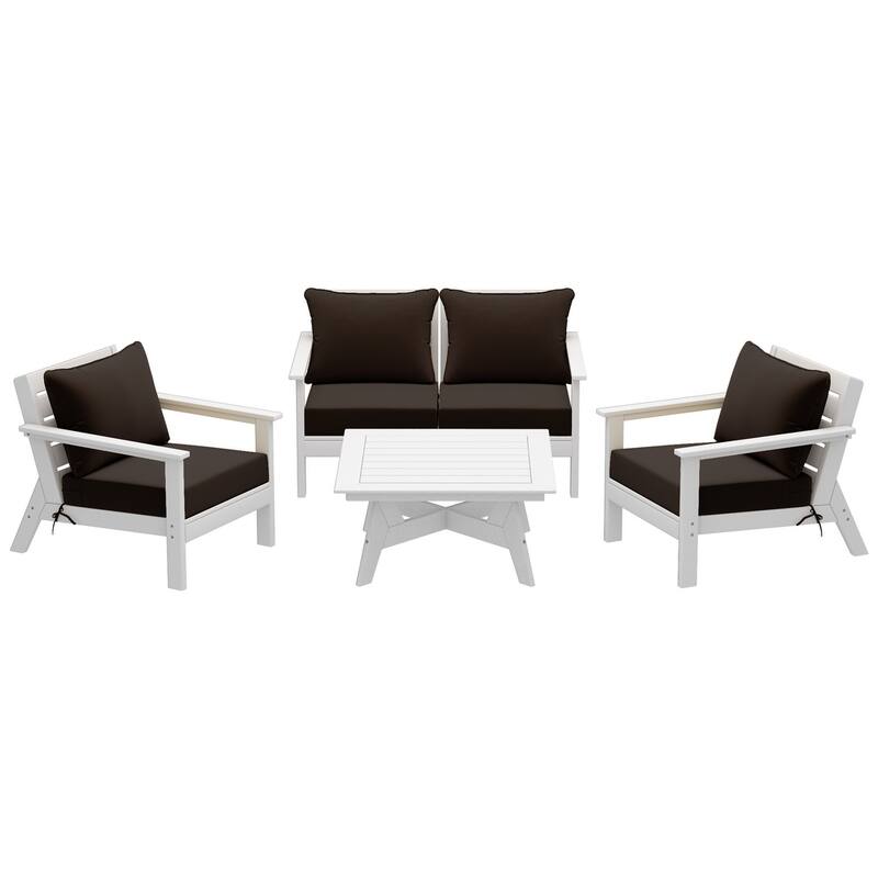 Birchwood All Weather HDPE Outdoor Patio White Deep Seating Conversation Set (5-Piece Set)