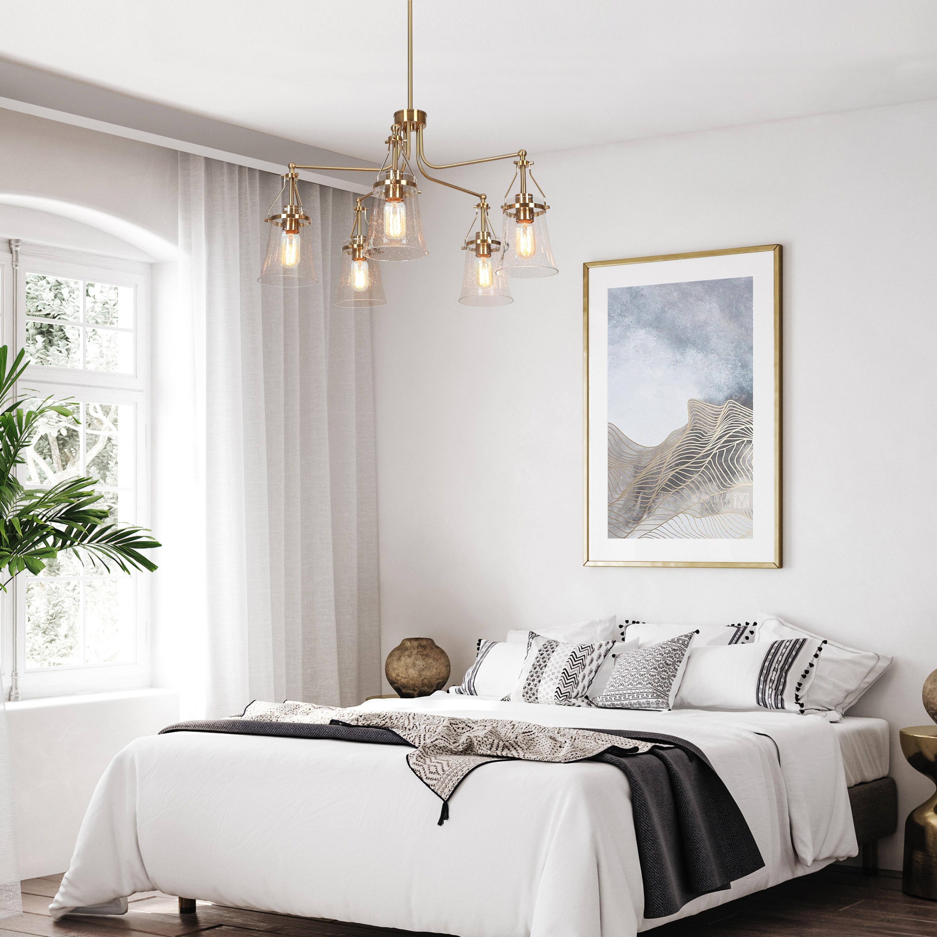 Haye Modern Gold 5-Light Wheel Glass Chandelier for Dining