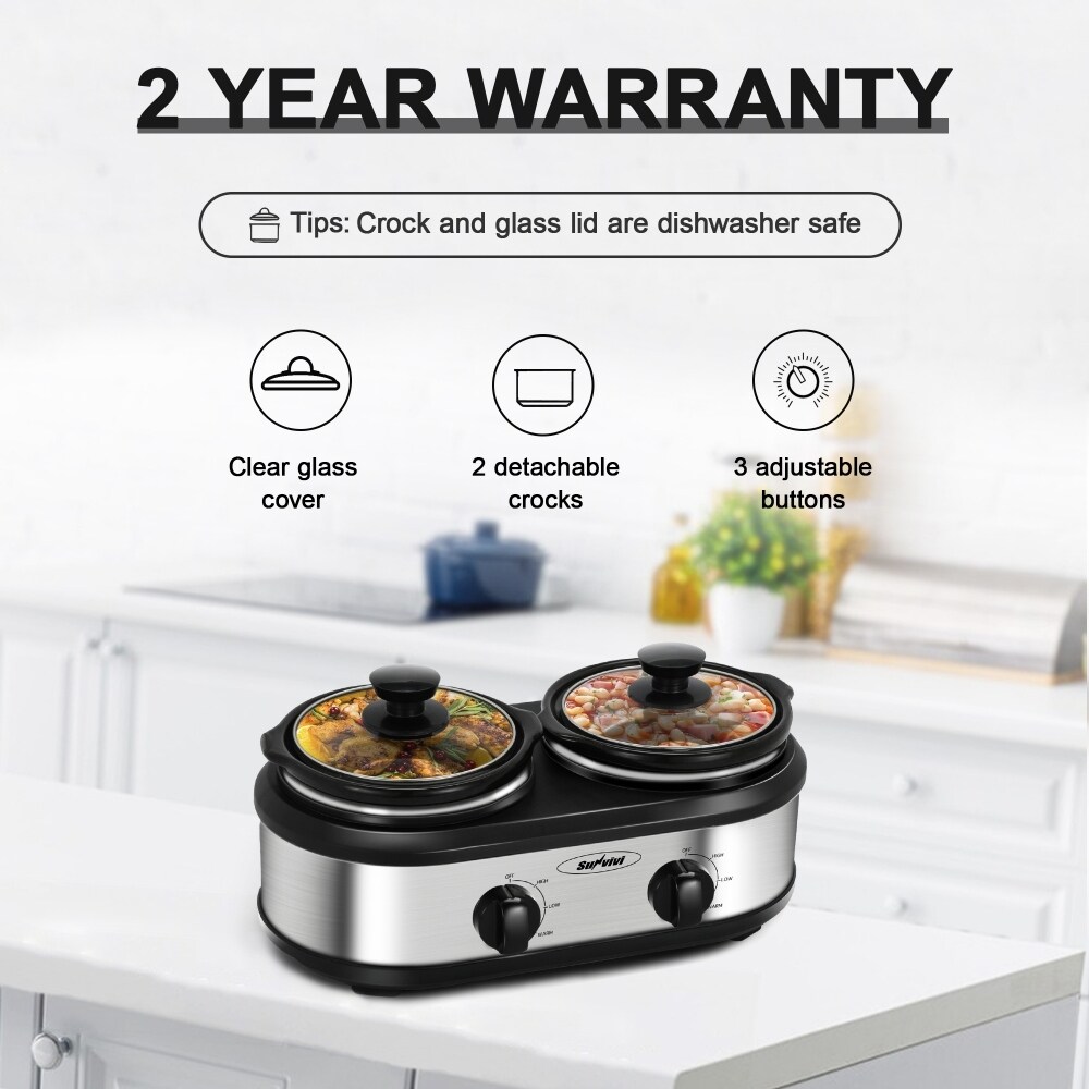 2.5 QT Silver Small Portable Twin Double Crockpot Slow Cooker - Bed Bath &  Beyond - 39595153