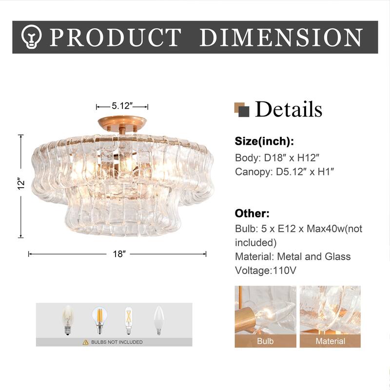 Jamie 5-Light 18" 2-Tier Clear Glass Round Flush Mount - Brushed Brass