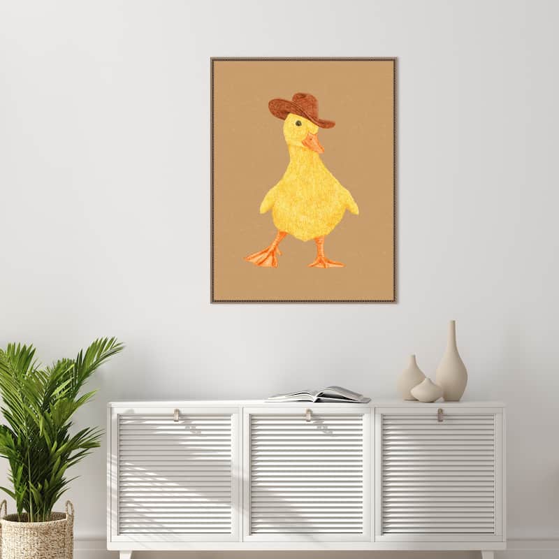 Daphne the Cowgirl Duckling by Anyone Can Yeehaw Framed Canvas Wall Art Print - Sylvie Beaded Gold