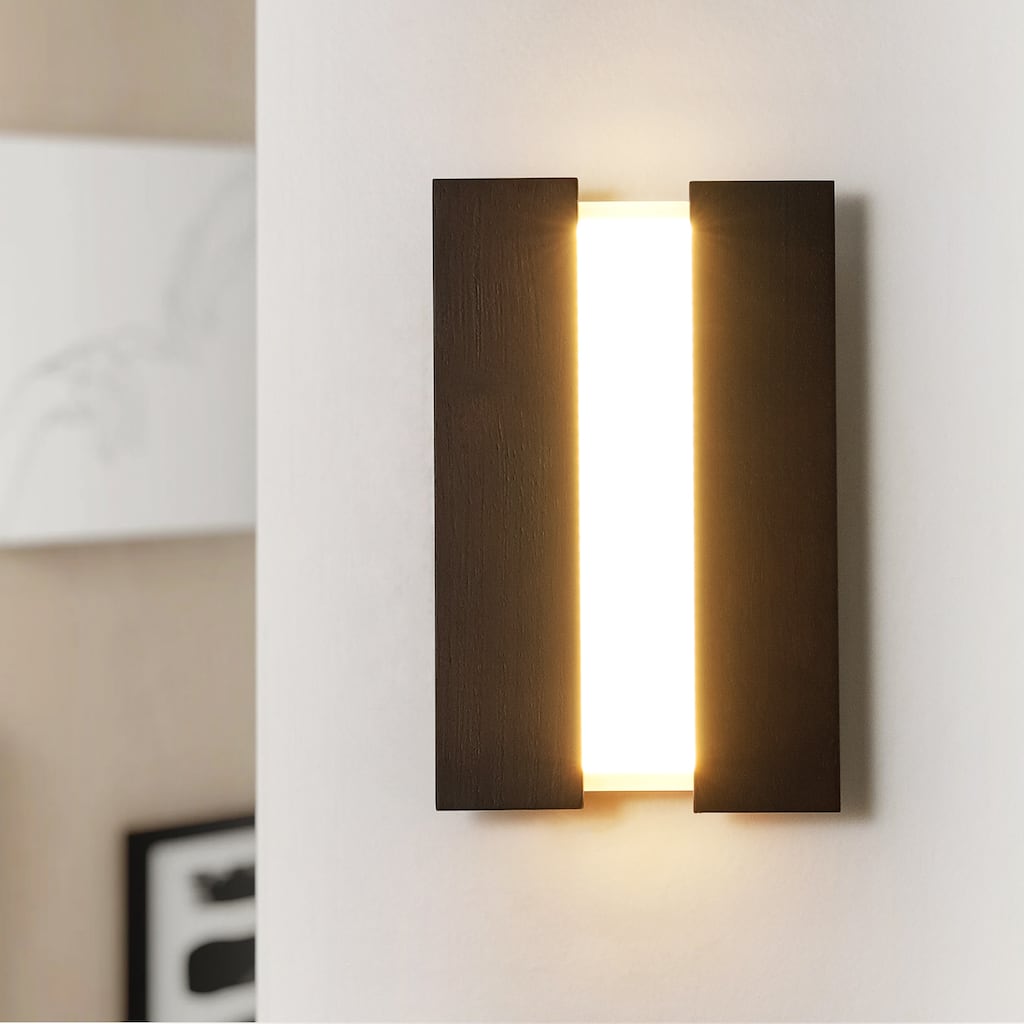 11.8" W Modern Walnut-colored Wooden Rectangle Flush Mount Wall Light for Hallways, Living Rooms