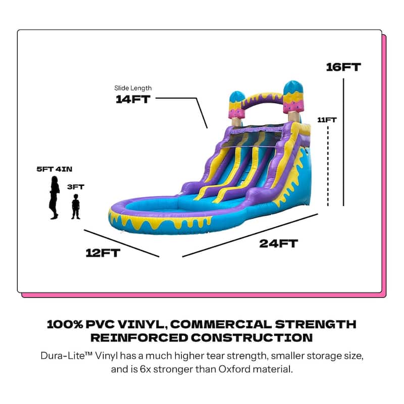 POP JUMP Ice Pop 24' Dual Lane Center Climb Waterslide with Attached Pool - Blue - 16' x 12' x 24'