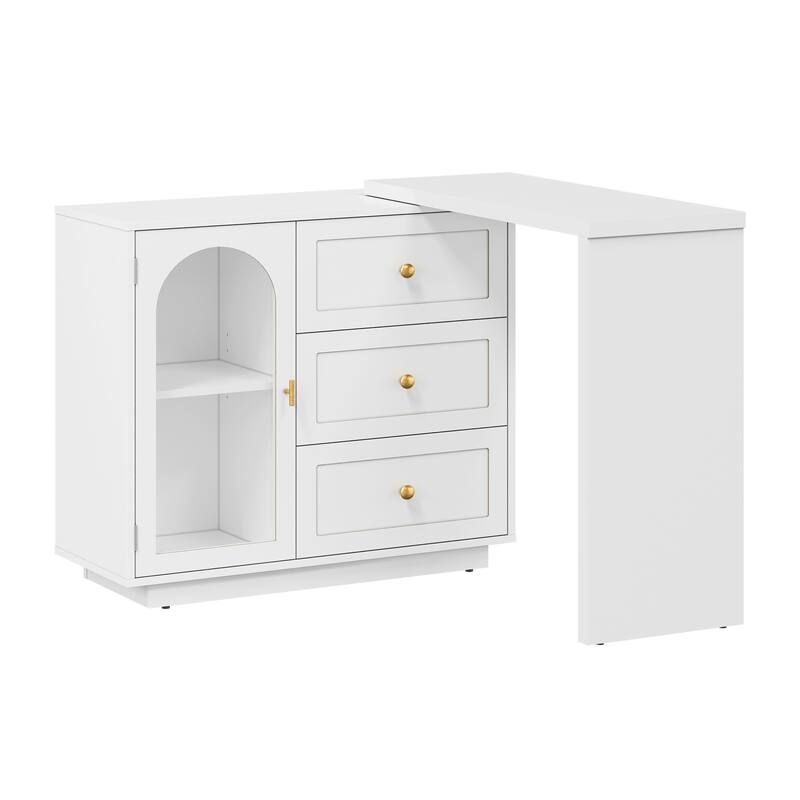 Extendable Makeup Vanity Desk with 3 Drawers & 1 Door