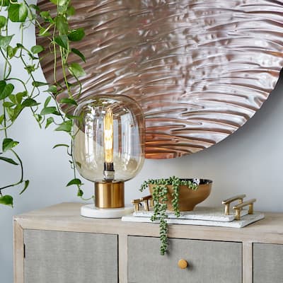 Gold Metal Room Table Lamp with Clear Dome Shaped Shade and Marble Base - 10 x 10 x 16