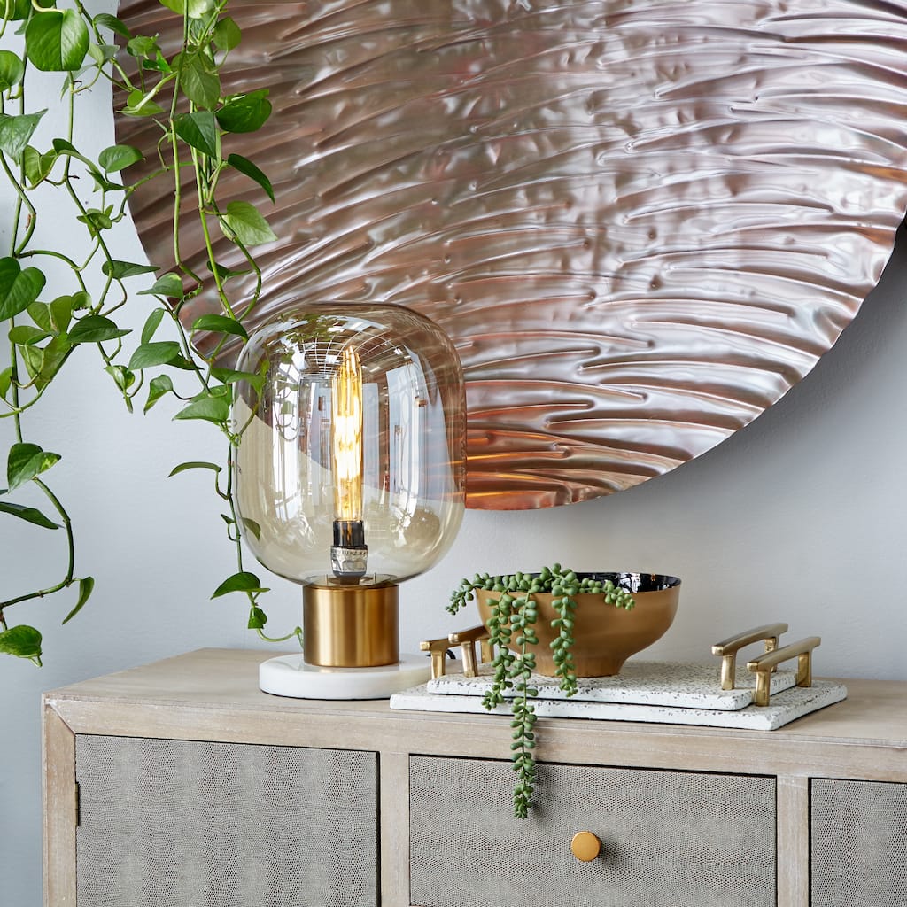Gold Metal Room Table Lamp with Clear Dome Shaped Shade and Marble Base - 10 x 10 x 16