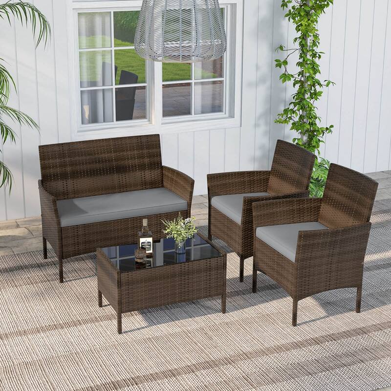 Costway 4 PCS Patio Furniture Set with Washable Cushions and Tempered - See Details