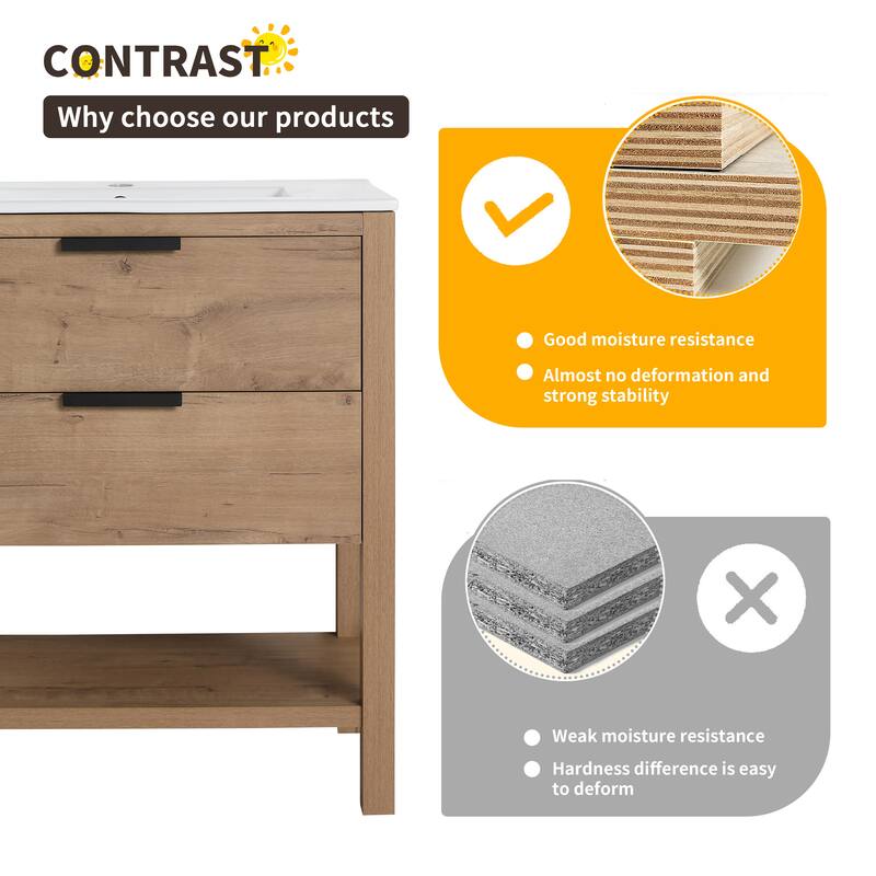 Beingnext 30"/36" Bathroom Vanity with Sink, Single Sink Freestanding Bathroom Vanity with 2 Soft Close Drawers