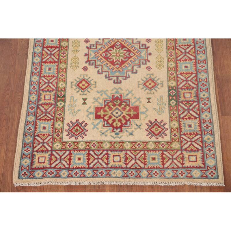 Geometric Kazak Foyer Rug Hand-Knotted Wool Carpet - 2'10" x 4'1"