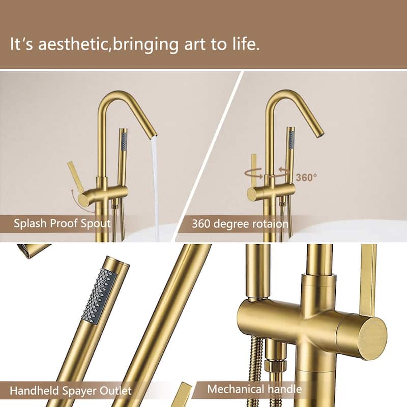 Topcraft Floor Mounted Bathtub Filler with Handheld Showerhead
