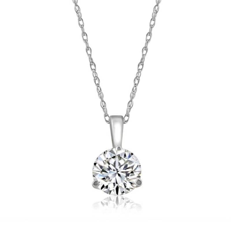 1Ct Round Genuine Moissanite 3-Prong Martini Solitaire Pendant 14k White Gold