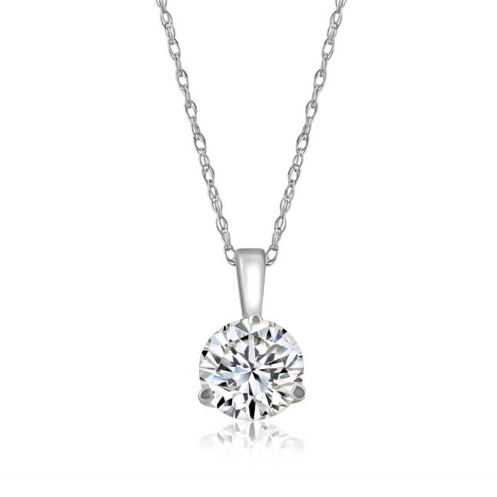 1Ct Round Genuine Moissanite 3-Prong Martini Solitaire Pendant 14k White Gold
