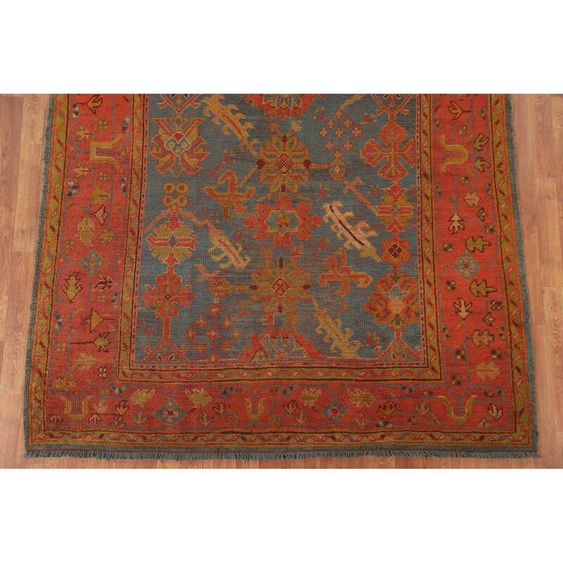 Hand Knotted Oriental 100% Wool Carpet Transitional Geometric Navy Blue & Blues Oushak Area Rug - 6' 2'' X 5' 11''