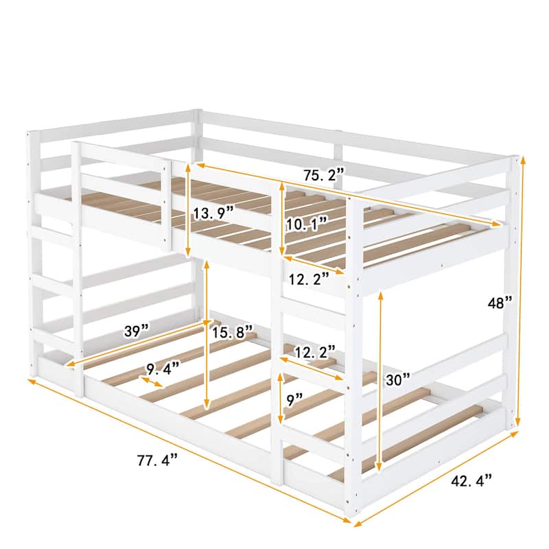 Twin Over Twin Solid Wood Bunk Bed with Ladder