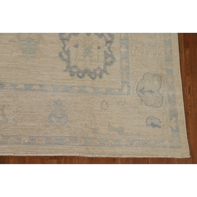Oushak Turkish Area Rug Vegetable Dye Hand-Knotted Beige Wool Carpet - 7'9"x 10'2"