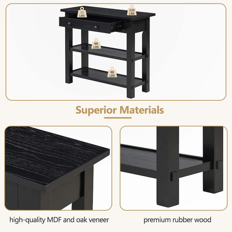 Retro Console Table with Drawer and Shelves for Entryway
