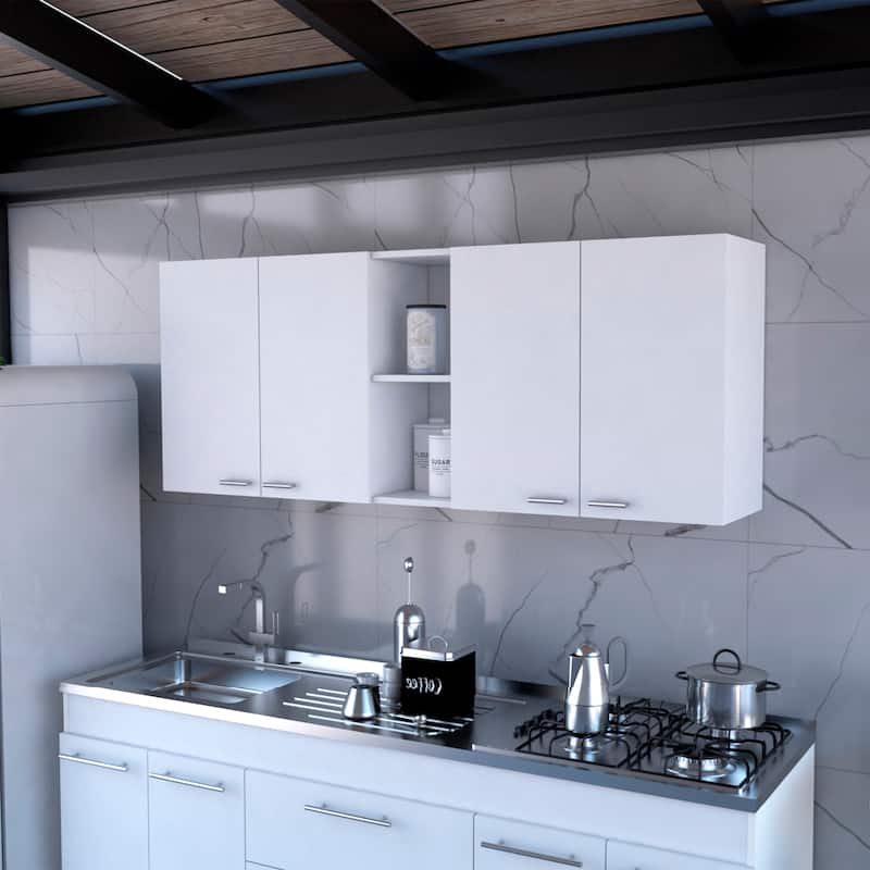 Menlo 59-inch Four Swing Doors Wall Cabinet - White