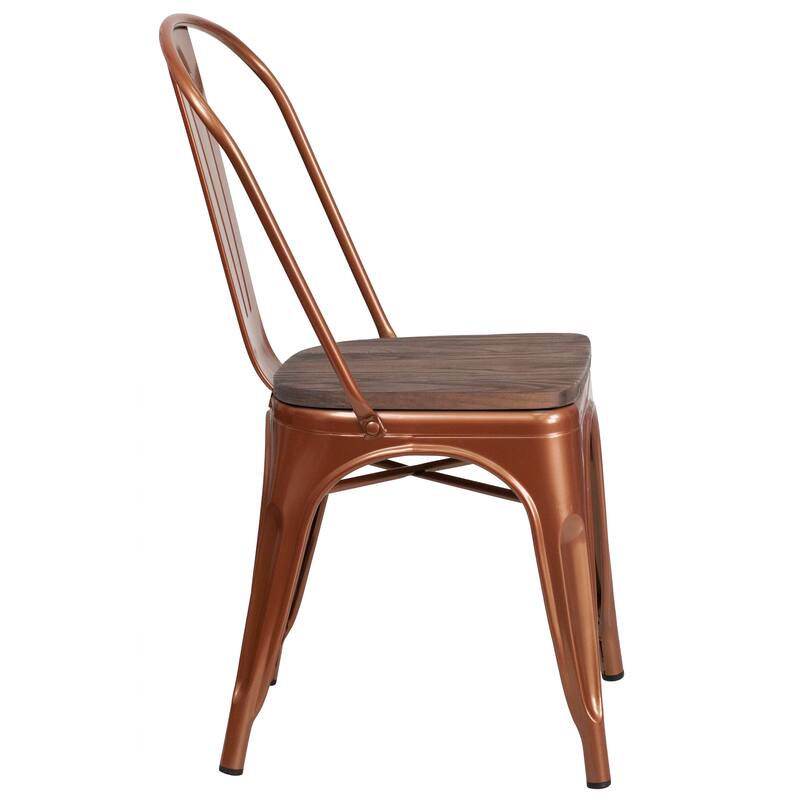 Metal Stackable Chair with Wood Seat - 17.75"W x 20"D x 33.5"H - 17.75"W x 20"D x 33.5"H