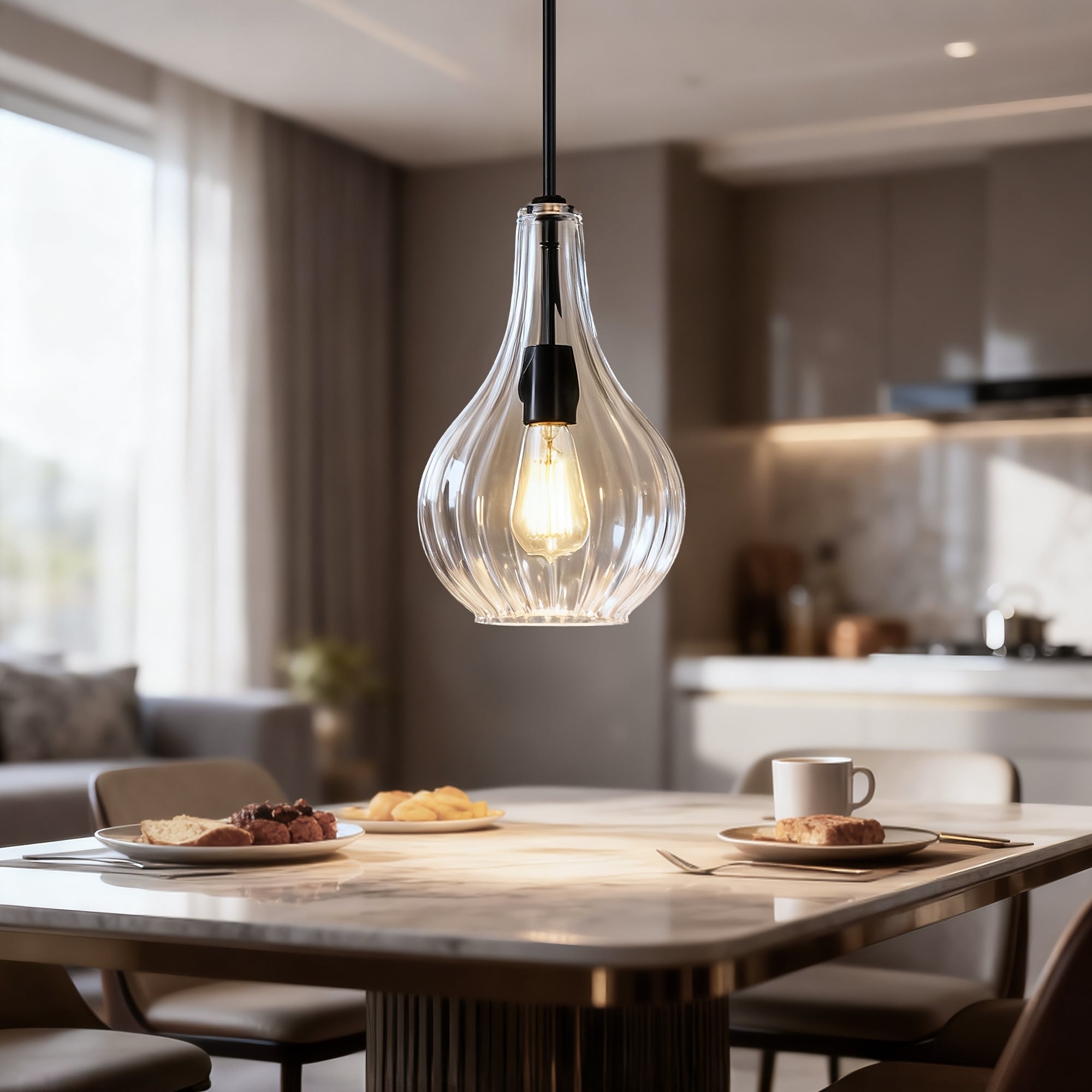 Matte Black/Chrome 1-Light 8 inch Pendant with Clear Glass Shade