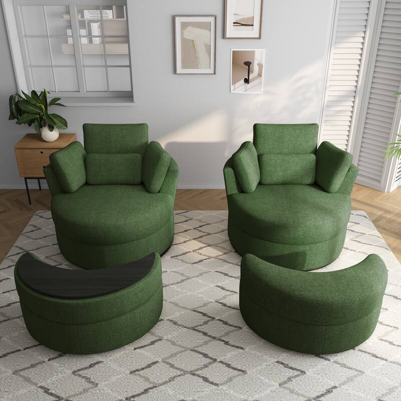 Upholstered Swivel Accent Barrel Chair And Storage Ottoman Sets