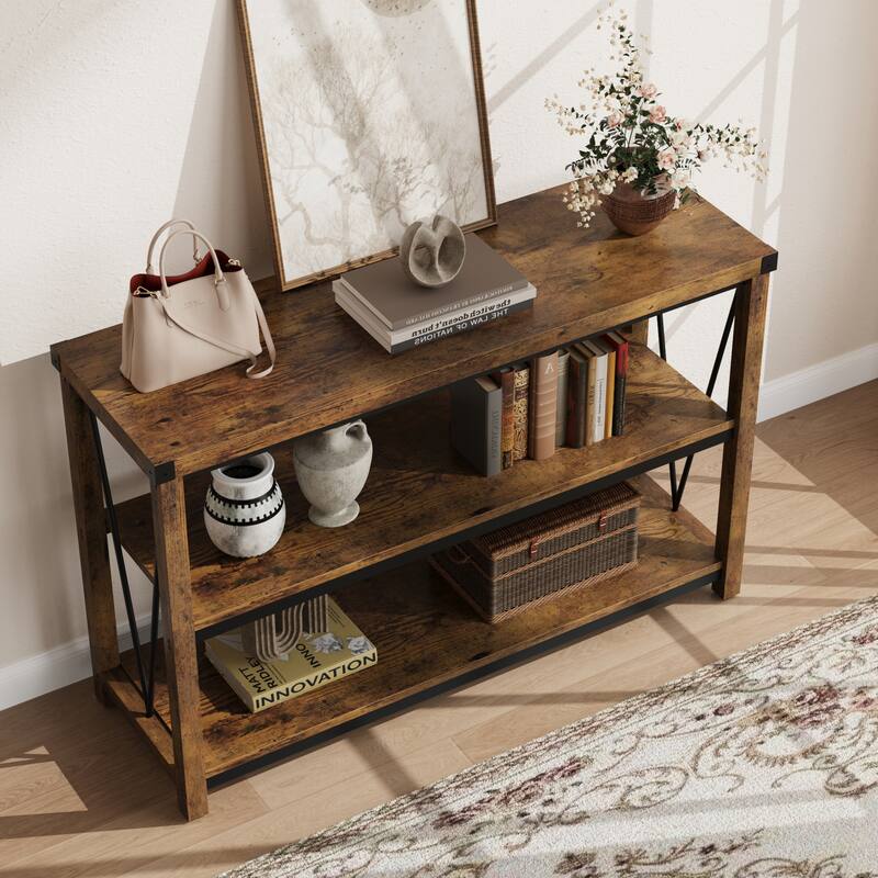 Farmhouse Entryway 3 Tier Wood Console Table for Living Room