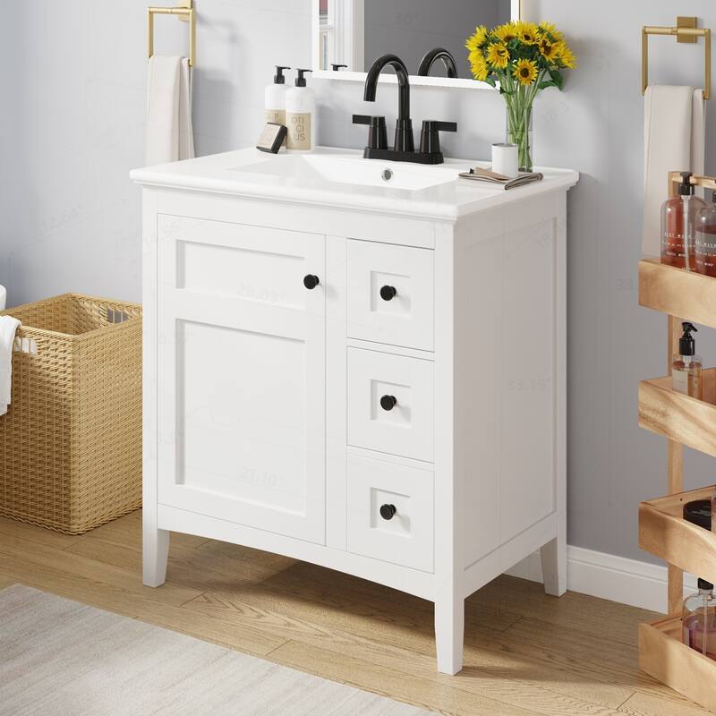 Modern Bathroom Vanity with Ceramic Sink and Multiple Storage Options
