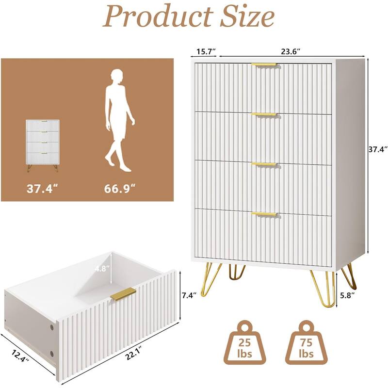 FURNIWAY Fluted Drawer Dresser for Bedroom