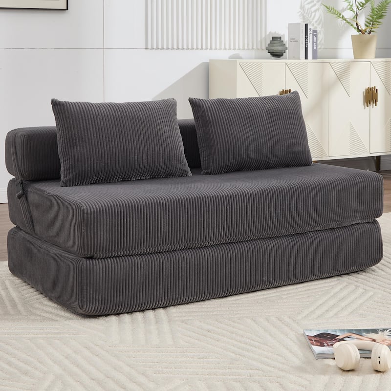 Rossetta Contemporary Square Space-Adaptive Foldable Design Corduroy Lasting Comfort Sofa, Easy to Assembly and Store - Gray