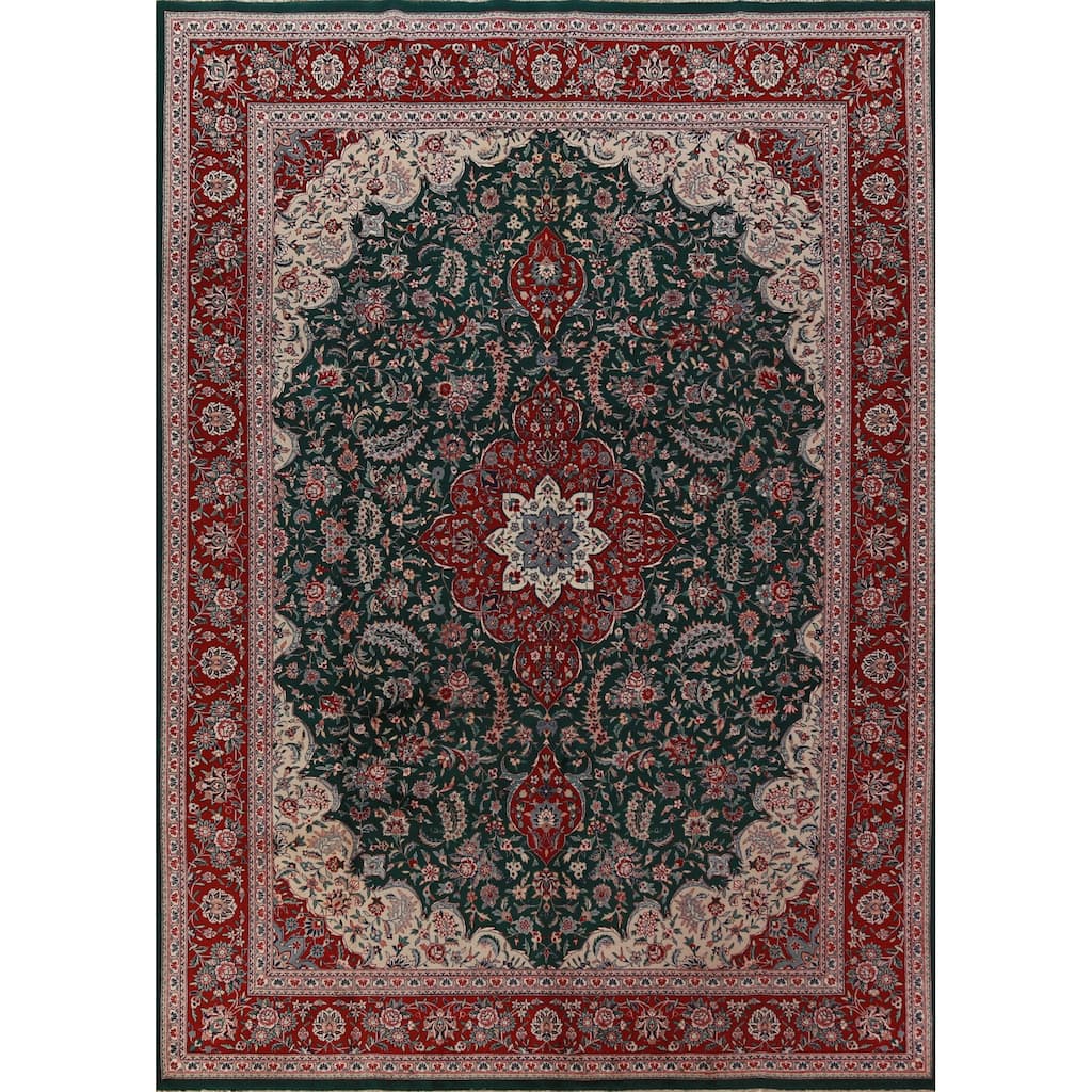 Vegetable Dye Green Aubusson Chinese Rug Hand-Knotted Wool Carpet - 8'7"x 11'8"