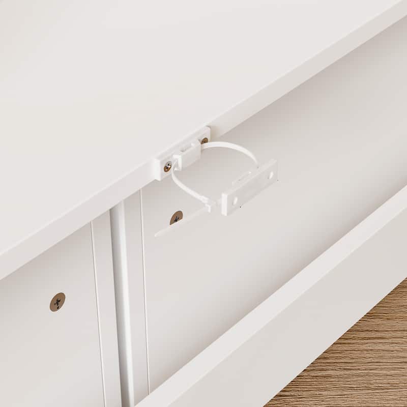 Kids Sliding Door Bookcase with 2 Large Rolling Toy Bins – 39.4" Wide White Children’s Bookshelf Organizer