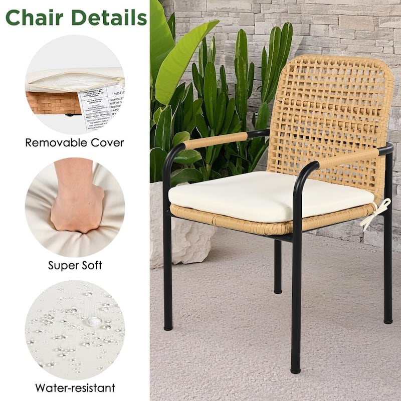 3-piece Farmhouse Outdoor All-weather Wicker Dining Chairs Set with Removable Cushions