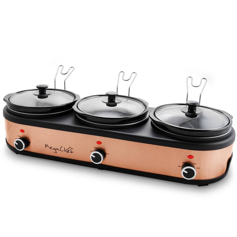 MegaChef 3 Set 2.5Qt Slow Cooker Server Copper/Black with Ceramic Pots