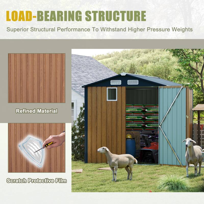 6x8FT Outdoor Steel Storage Shed with Clear Window, Lockable Doors, Compact Metal Tool Shed for Garden