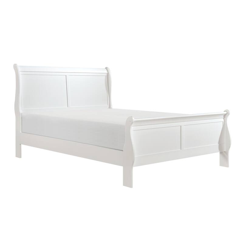 Traditional White Full Size Sleigh Bed with Classic Design - Wooden Bedroom Furniture