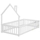 preview thumbnail 69 of 109, Twin/Full Montessori Toddler Floor Bed Frame, Modern House-Shaped Bed Frame with Fence and Full-Length Guardrails for Girls Boys