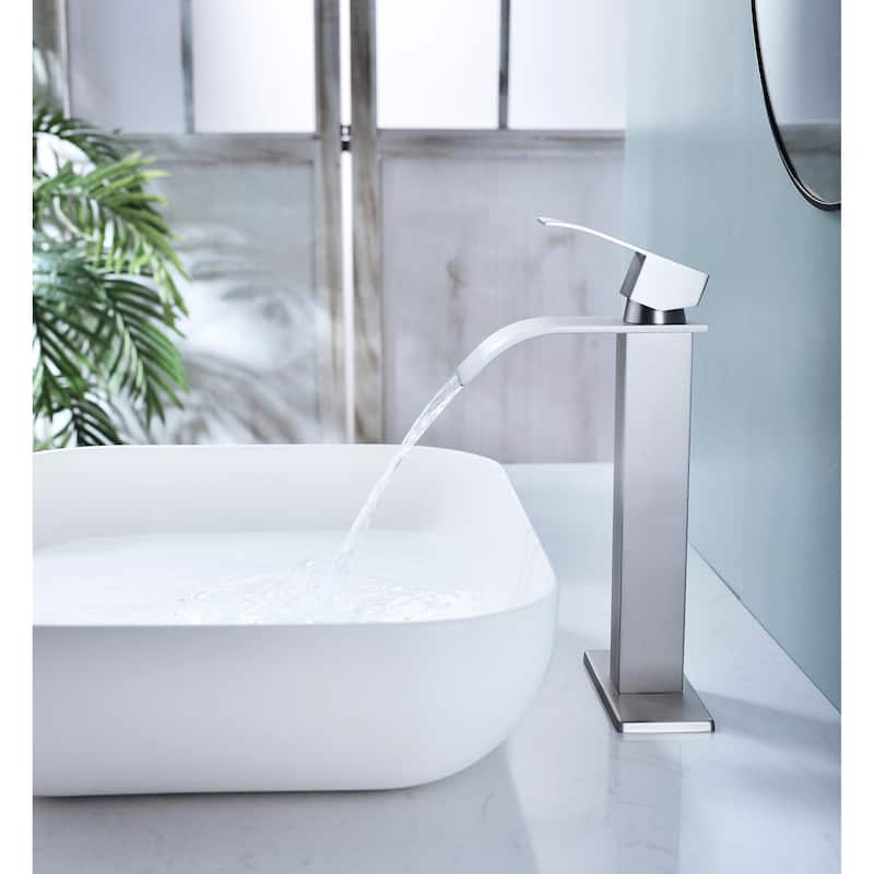 Modern Single Handle Sink Vanity Bathroom Faucet with Waterfall Spout, Anti Corrosion, Anti Rust, Easy Clean - White