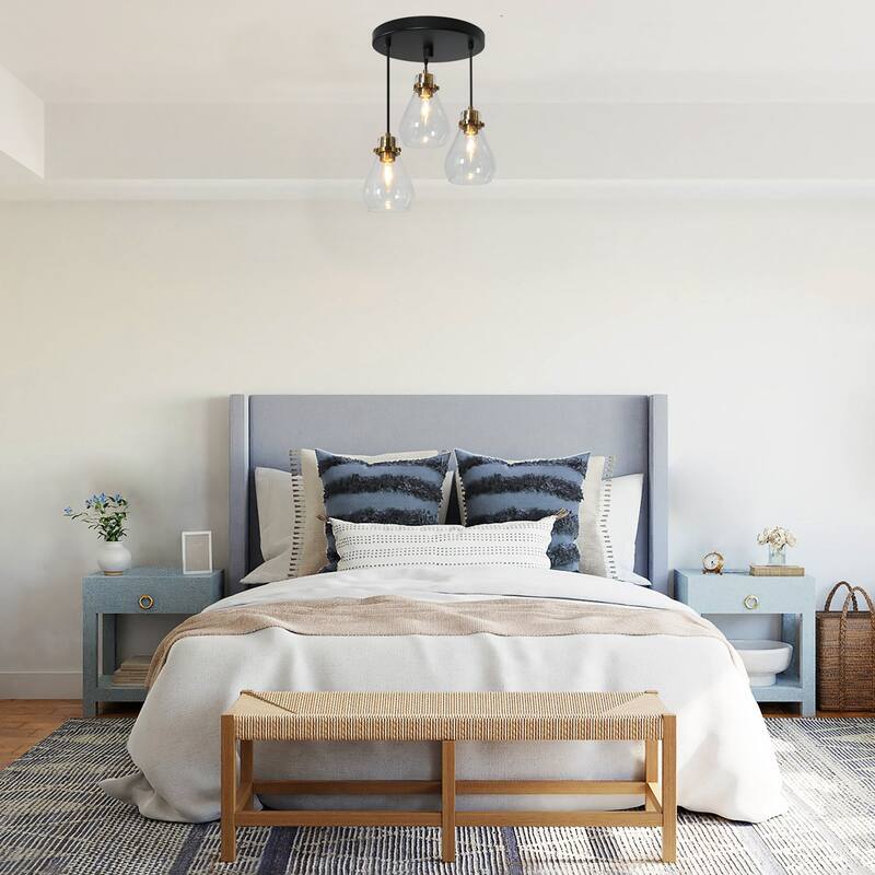 Marsie Modern Ceiling Light 3-light Farmhouse Flush Mount Drop Down Pendant Light Globe Glass