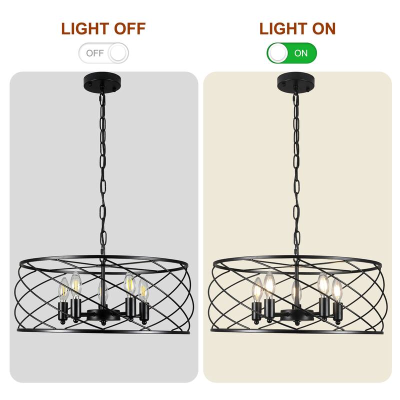 CurveCurio Elegant 20" Black Industrial Cage Chandelier with Adjustable 70" Chain for Modern Dining Spaces - 20" * 20" * 10"