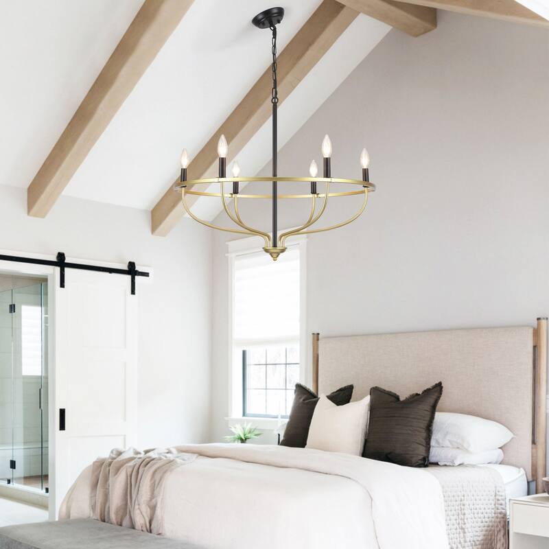 6-Light Circle Candlestick Hanging Linear Chandelier Lighting Island Chandelier Fixture for Kitchen Island