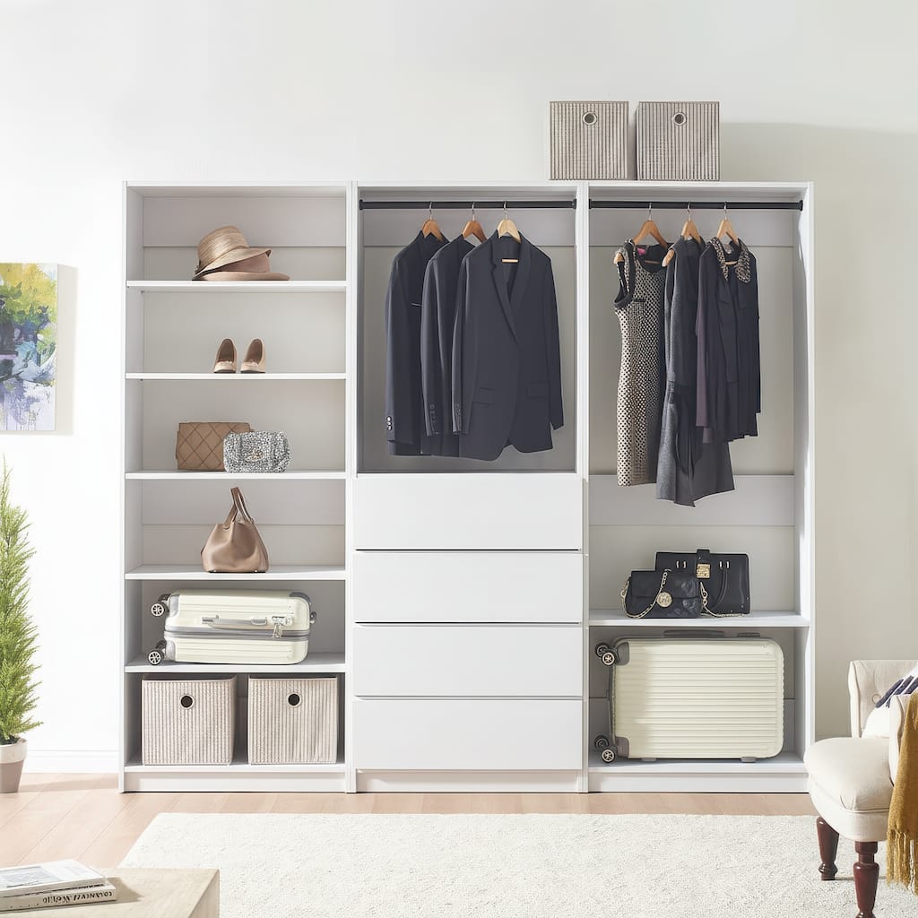 Prosper White Freestanding Walk in Wood Closet System - 94.2"W x 15.7"D x 83" H