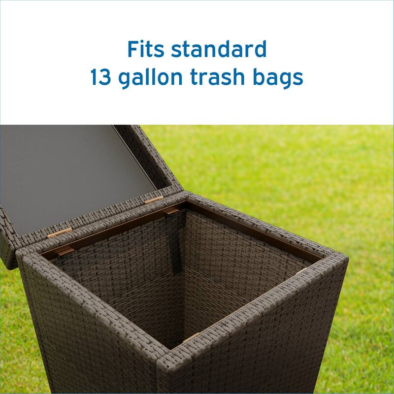 Nestl Outdoor Trash Can with Lid - 30 Gallon Durable Wicker Garbage Can for Patio