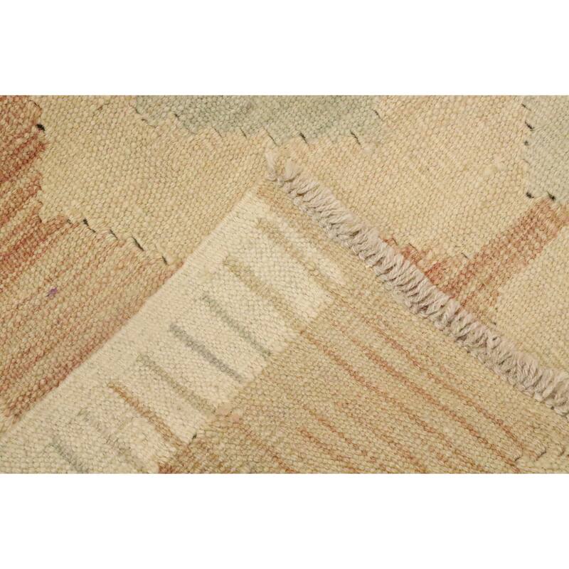 Hand Woven Oriental 100% Wool Carpet Southwestern Tribal Beige & Ivories Kilim Area Rug - 4' 10'' X 3' 3''