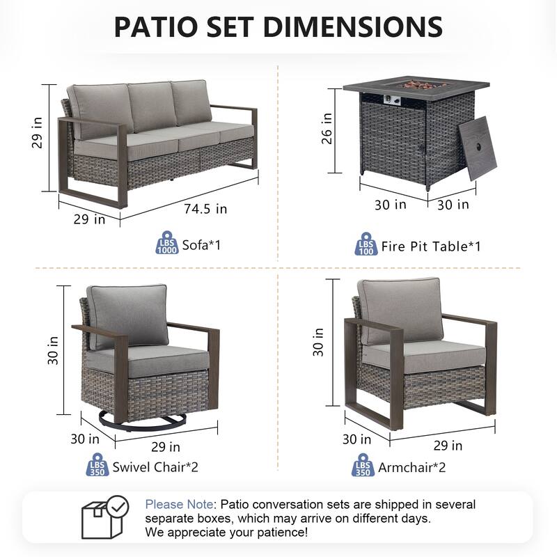Pocassy Outdoor 30" Fire Pit Table with Sofa Swivel Chair Set