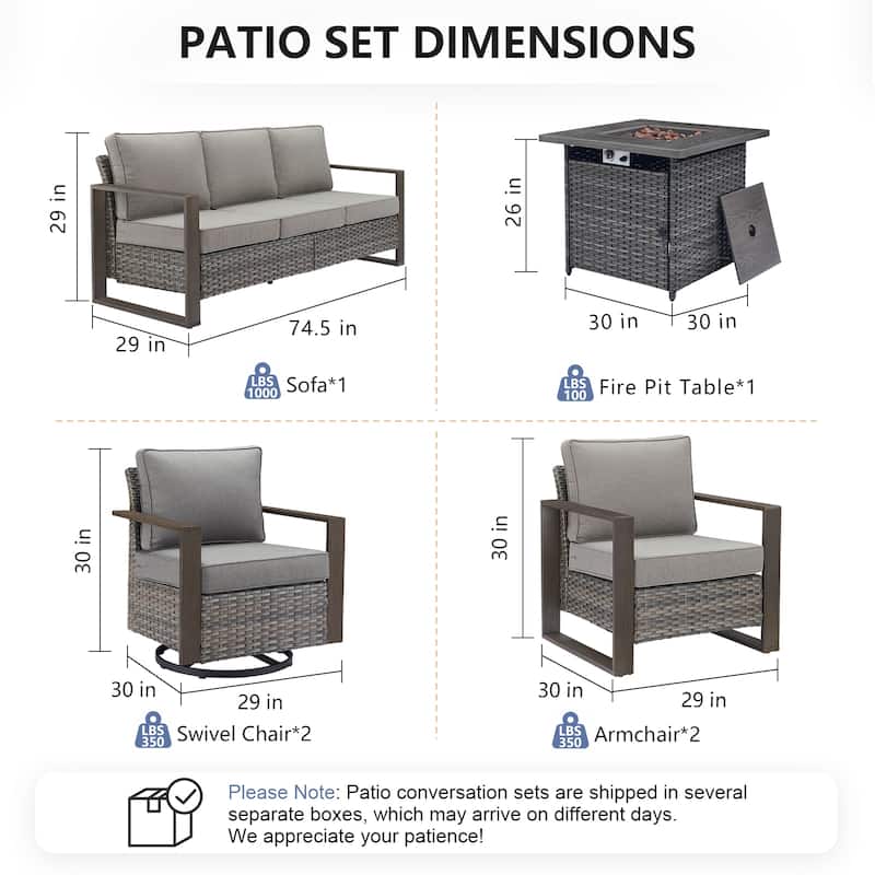 Pocassy Outdoor Fire Pit Conversation Set 3-Seat Sofa Chairs Patio Furniture Set