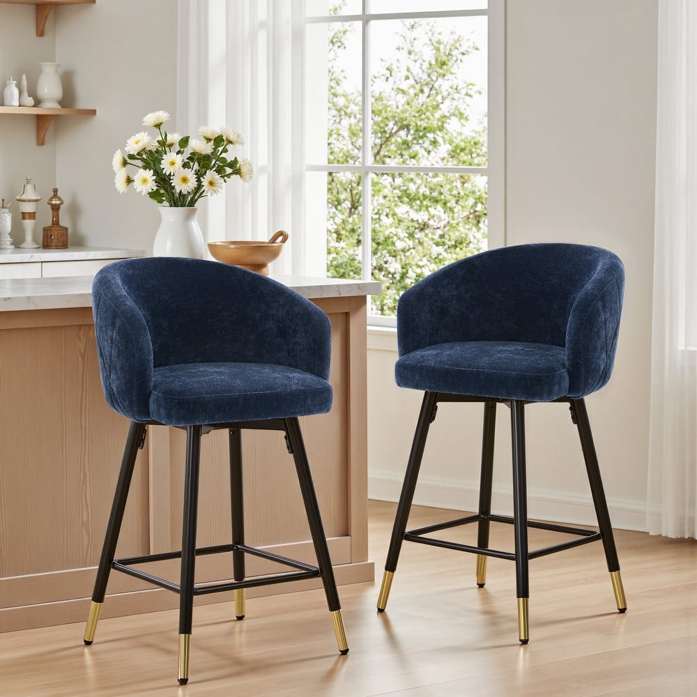 26" Swivel Counter Height Bar Stool with Arms and Metal Legs - 37"H x 22"W x 22"D