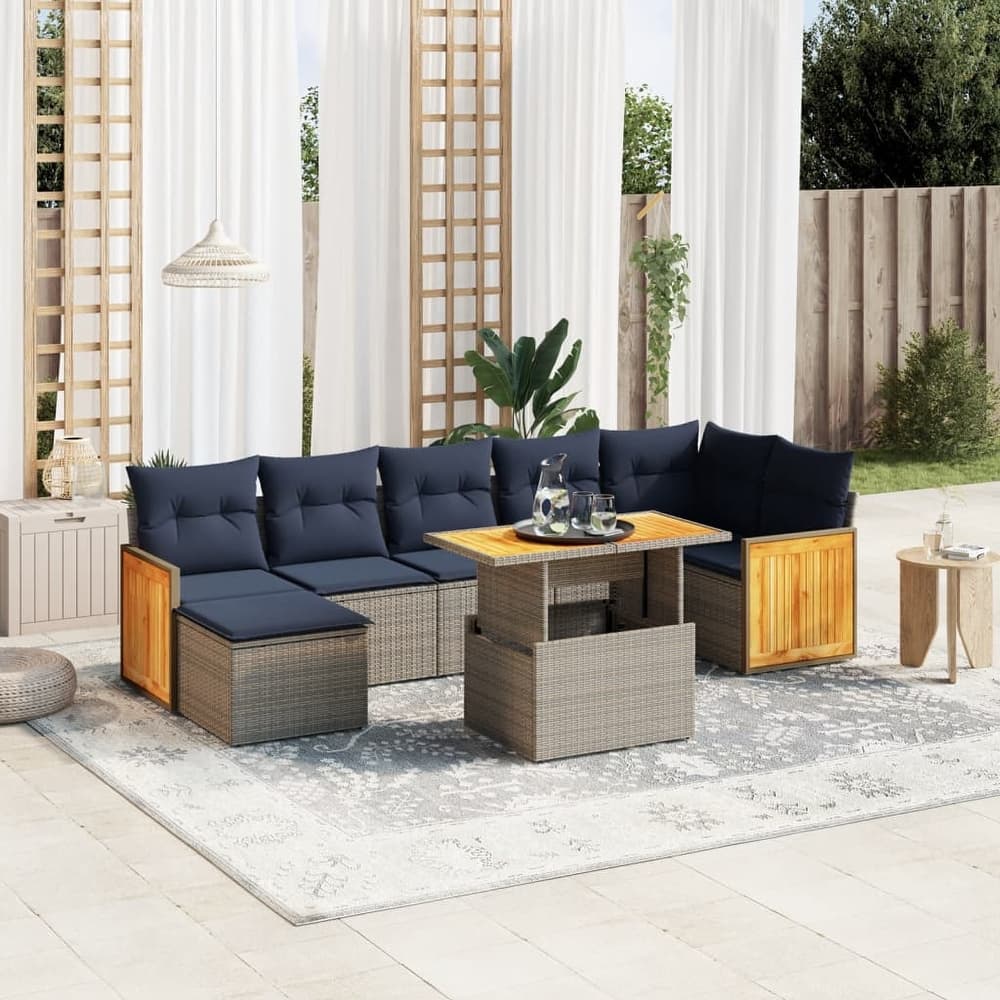 vidaXL Patio Sofa Set with Cushions Outdoor Furniture 8 Piece Poly Rattan