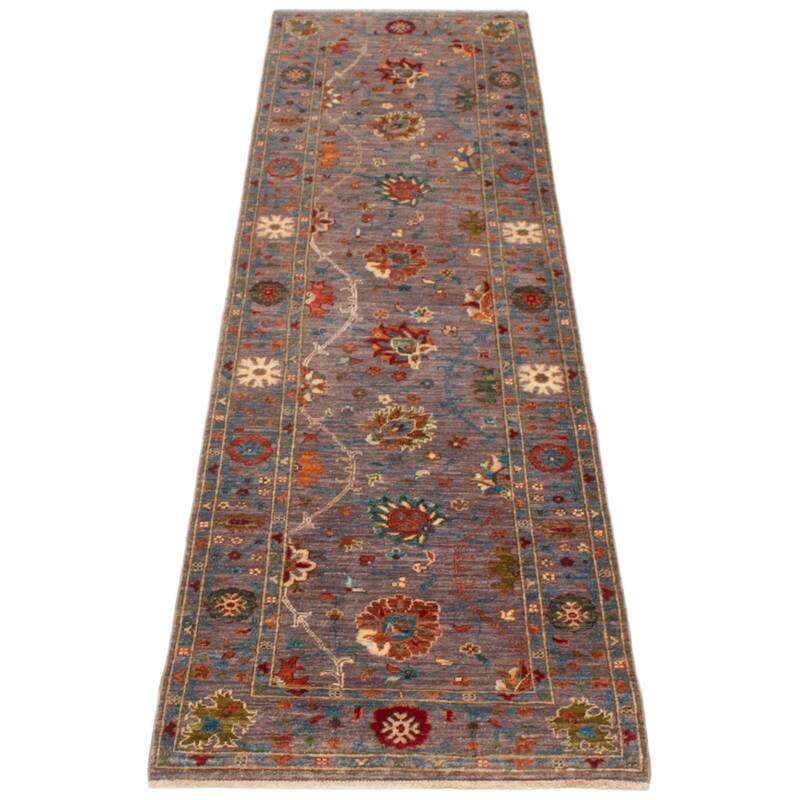 ECARPETGALLERY Hand-knotted Modern Ersari Grey Wool Rug - 2'7 x 9'6