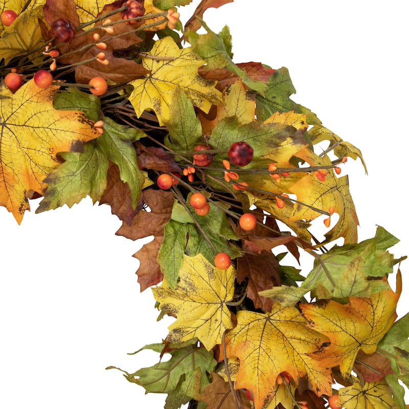 Berries Twigs Artificial Thanksgiving Wreath Yellow 30-Inch - Unlit