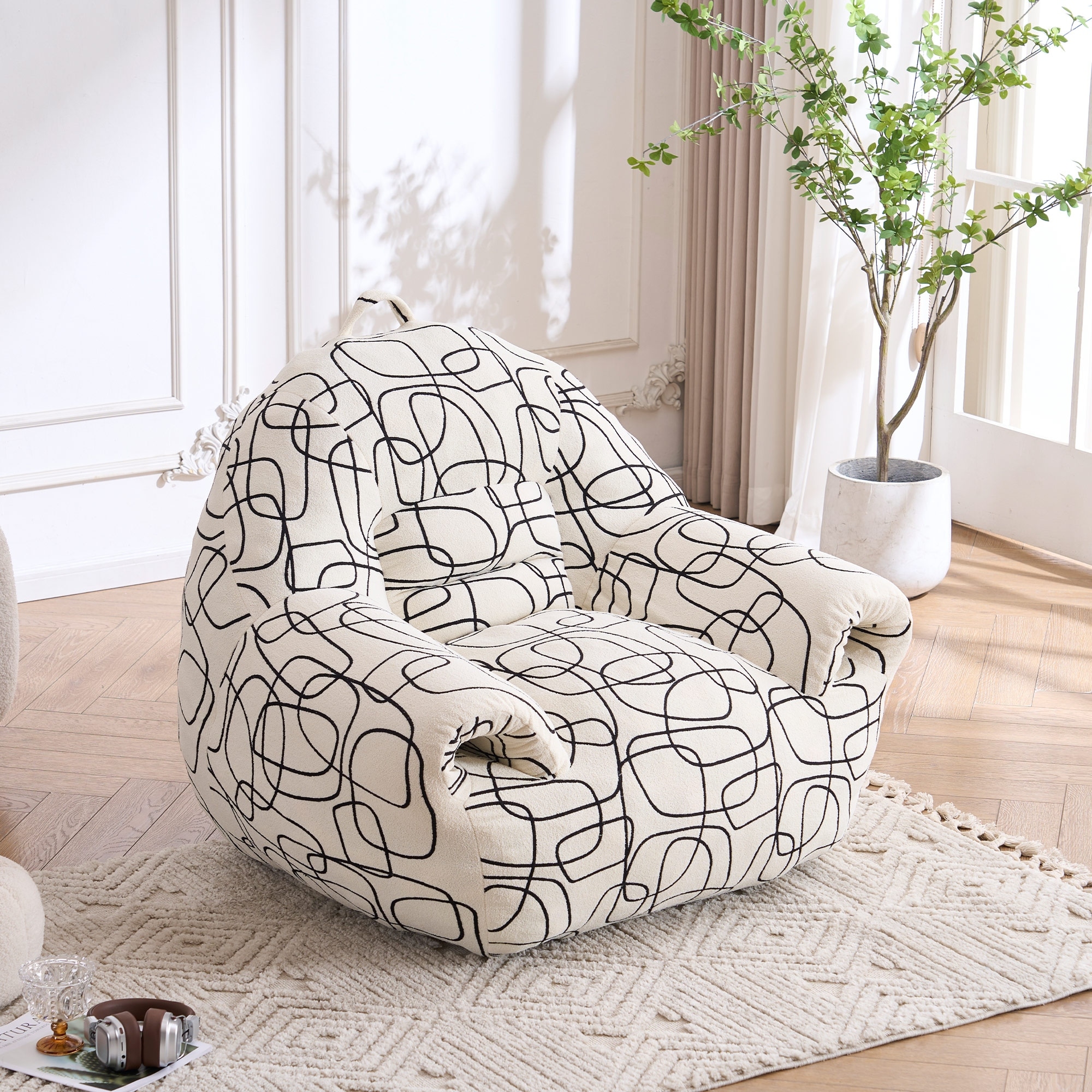 Lazy Sofa Chair Upholstery with High-Density Foam, Plush Bean Bag Chair with Armrests for Living Room, Bedroom