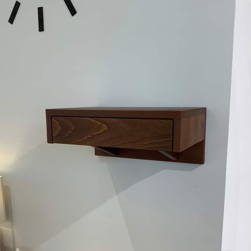 Solid Wood Floating Nightstand set of 2 Walnut Finish for Bedroom